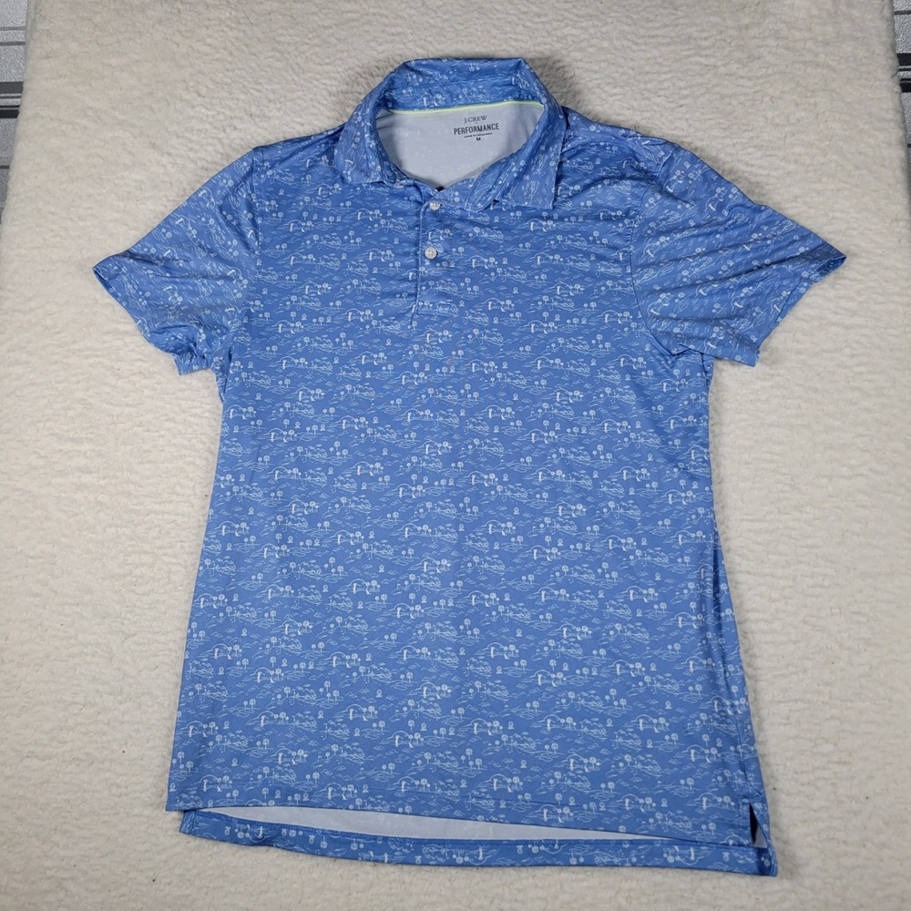 J.Crew Performance Polo Mens‎ Size M Blue Golf Course Palm Tree Print Stretch